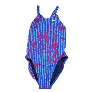 Nike Cut Out Womens Blue Striped Stars One Piece Swimsuit Tank Size 36 NWT